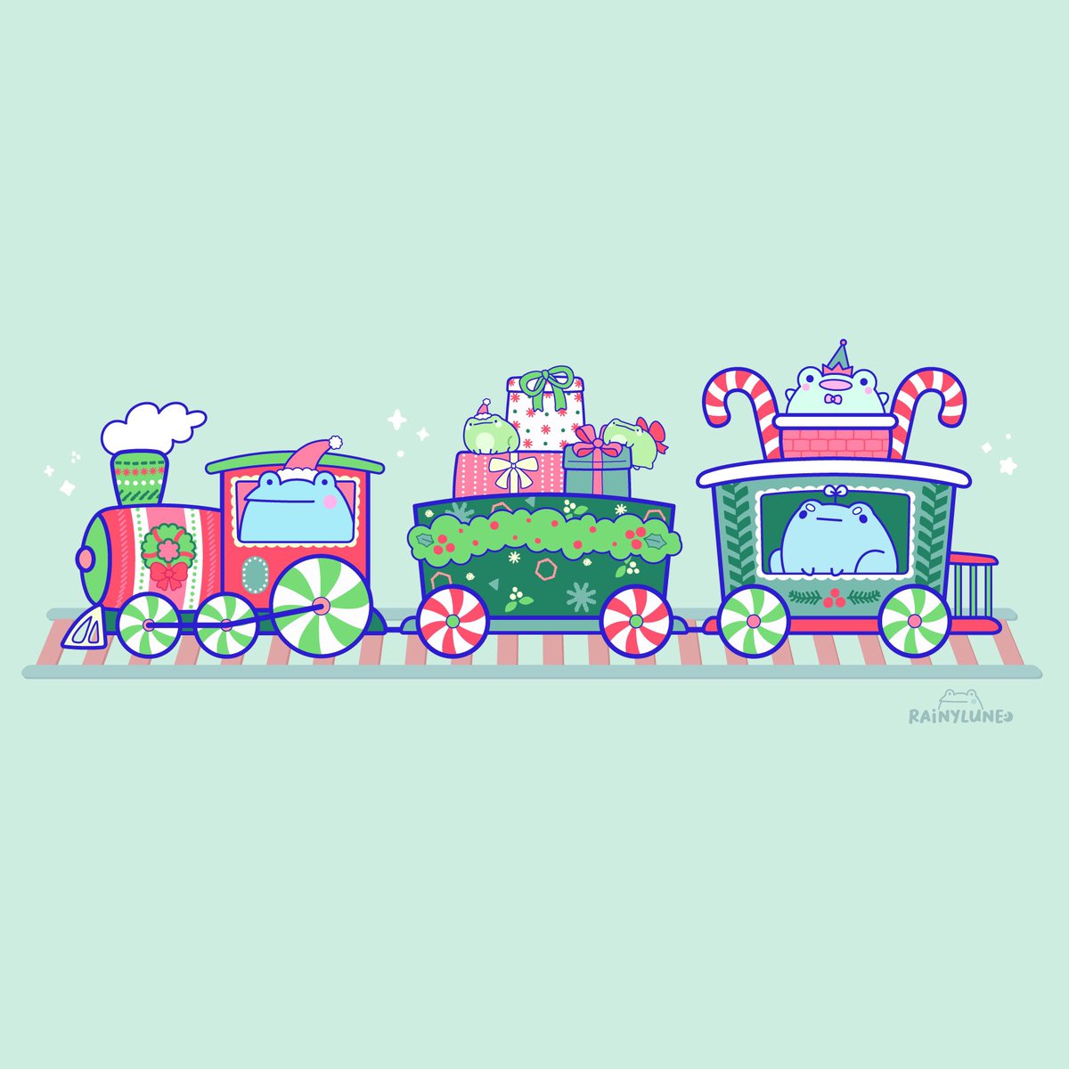 「all aboard the christmas chaos express! 」|rachel 🐸 reichenbachのイラスト