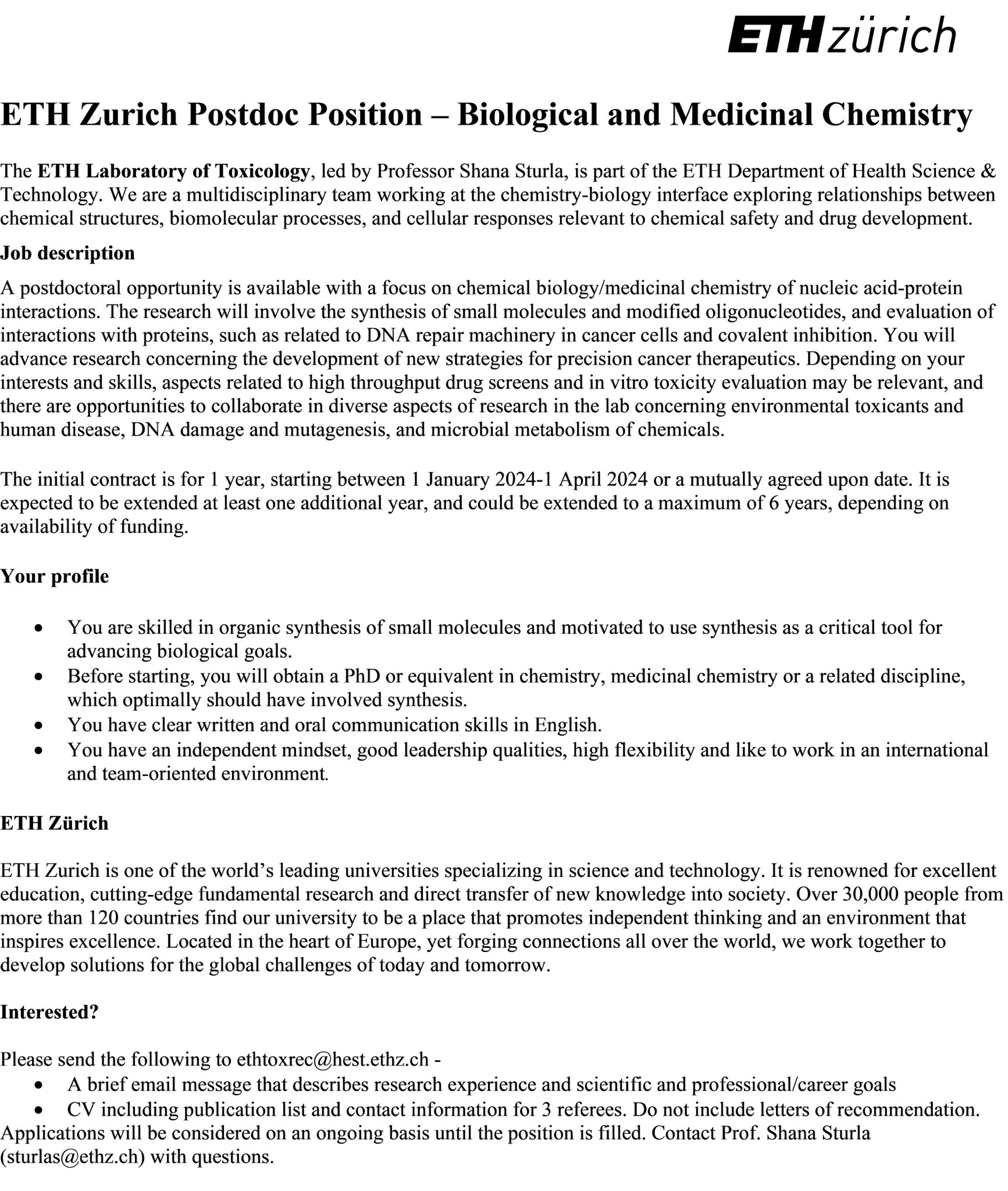 medicinal chemistry phd switzerland