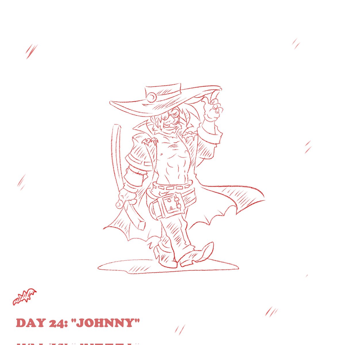 Zedonthemoon's tweet photo. "Slaytober Day 24: Johnny" 🦇✨️⚰️🩸 

"The roll of the die,
A fatherly aurora,
The shape of the dawn.

#SlayerGuiltyGear #GuiltyGear #inktober2023 https://t.co/shdmKsWPzq
