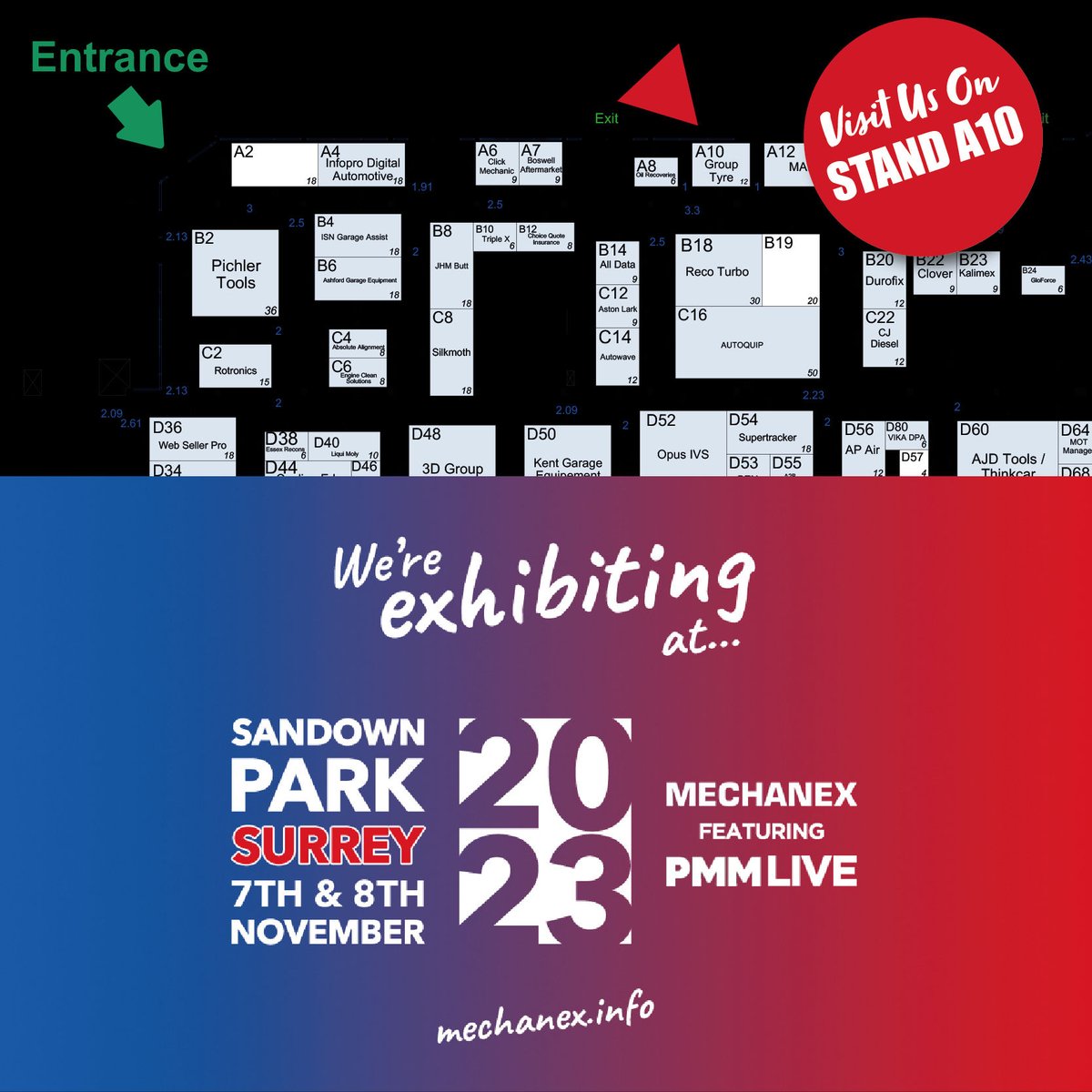 This is where you'll find us at Mechanex. Come and say hello and try and win yourself a spot prize in our competition. Intrigued? Come and visit us to find out more.