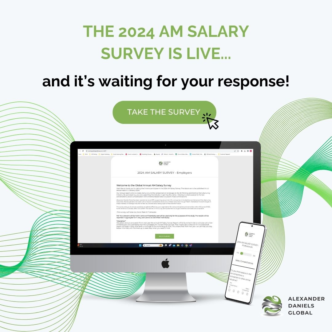 📢 The annual AM Salary Survey Report from @AD_GlobalTalent is an excellent tool for gauging talent trends, job market trends, and salary benchmarks in the #AdditiveManufacturing industry. 
👉 Take 5 minutes to participate in the Professionals Survey here: survey.zohopublic.eu/zs/8zBjsT