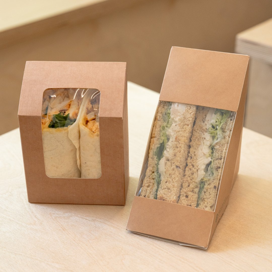 biopakpackaging's tweet photo. Lunching on the go just got easier!

🥪 Our Premium BioBoard Grab and Go range securely holds your sandwiches and wraps, keeping them fresh.

♻️BioPlastic window

🌱Certified Industrially Compostable

✅Sturdy &amp; functional

Shop below:
https://t.co/0BflMlhV6n https://t.co/5xMD5M2ecz