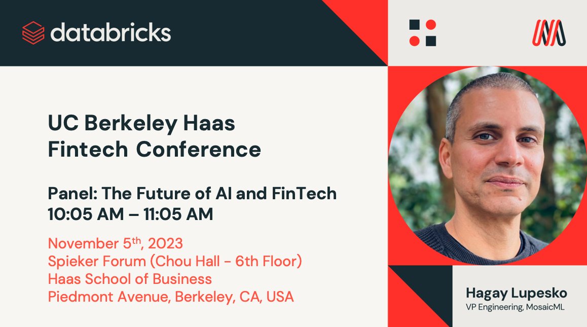 🗓 This Sunday! VP of Engineering @hagay_lupesko joins the @BerkeleyHaas FinTech conference for a panel discussion on the future of #AI and #fintech — register today: lnkd.in/eV95c6Jb