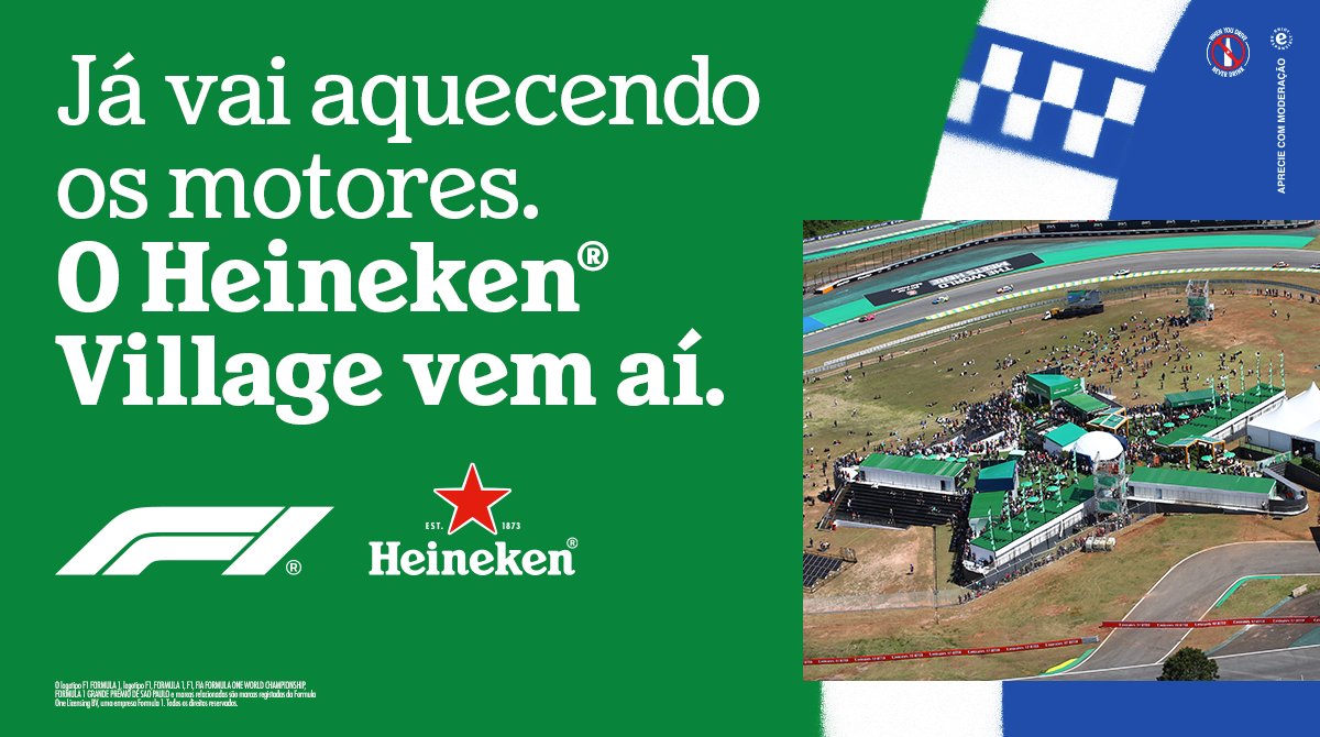 A ansiedade pela corrida vira adrenalina no momento em que você entra no Heineken® Village. Falta pouco pra gente curtir bons momentos em Interlagos. ⚡🍻 #HeinekenNaF1 #HeinekenVillage #AprecieComModeração