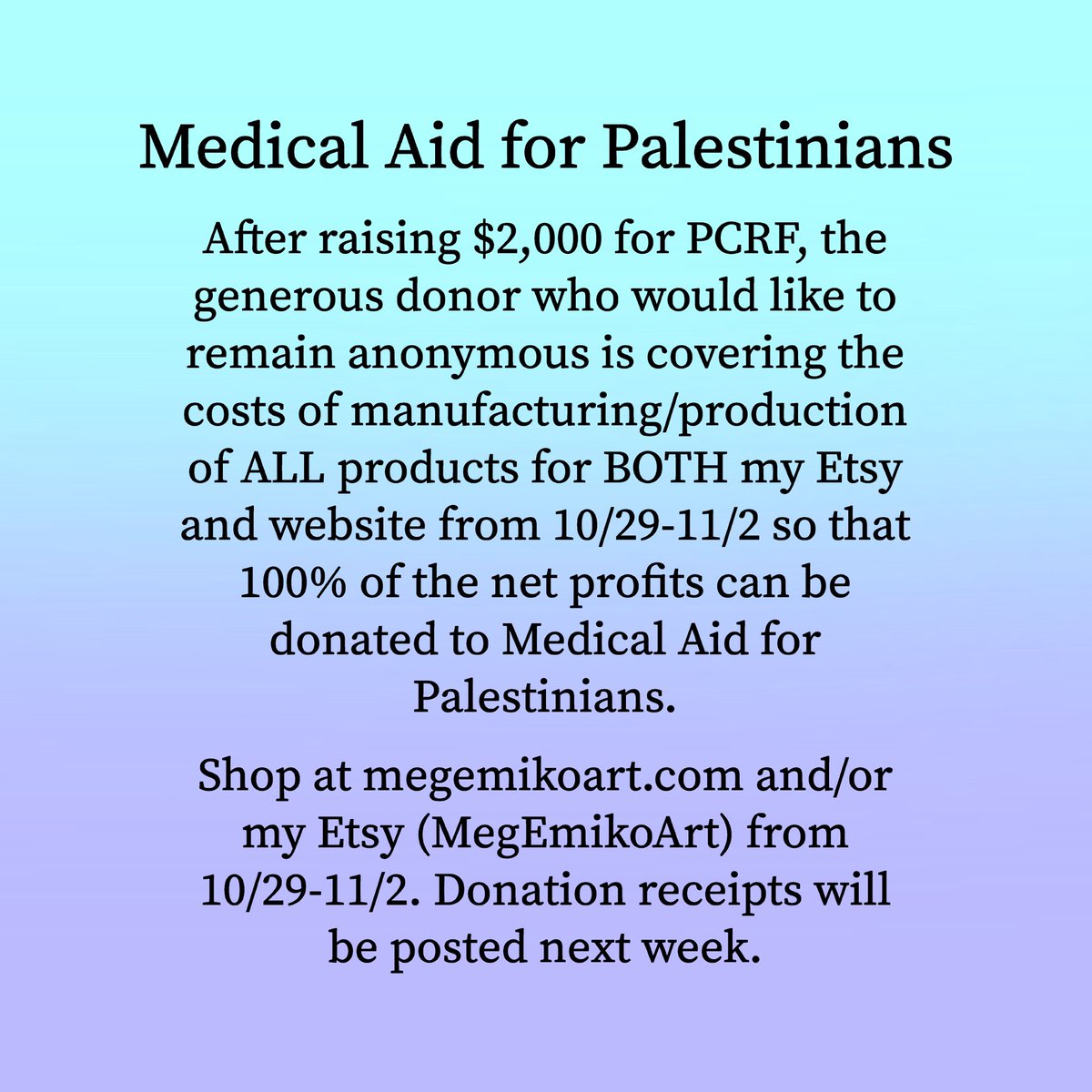 LAST DAY TO ORDER AND DONATE! 💕🌈 shop at megemikoart.com and/or my Etsy: etsy.com/shop/megemiko