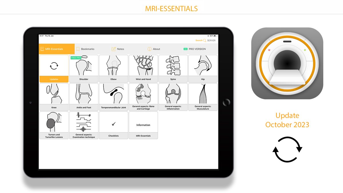 EssentialsMri's tweet photo. Quick info for users of the app MRI-ESSENTIALS: I have just released a new update. Content from current literature has been incorporated in the chapters Shoulder, wrist and hand, Spine and SIJ. The next update is planned for November.
#mskrad #orthotwitter #radres #radiology https://t.co/bEmlvjgpHa