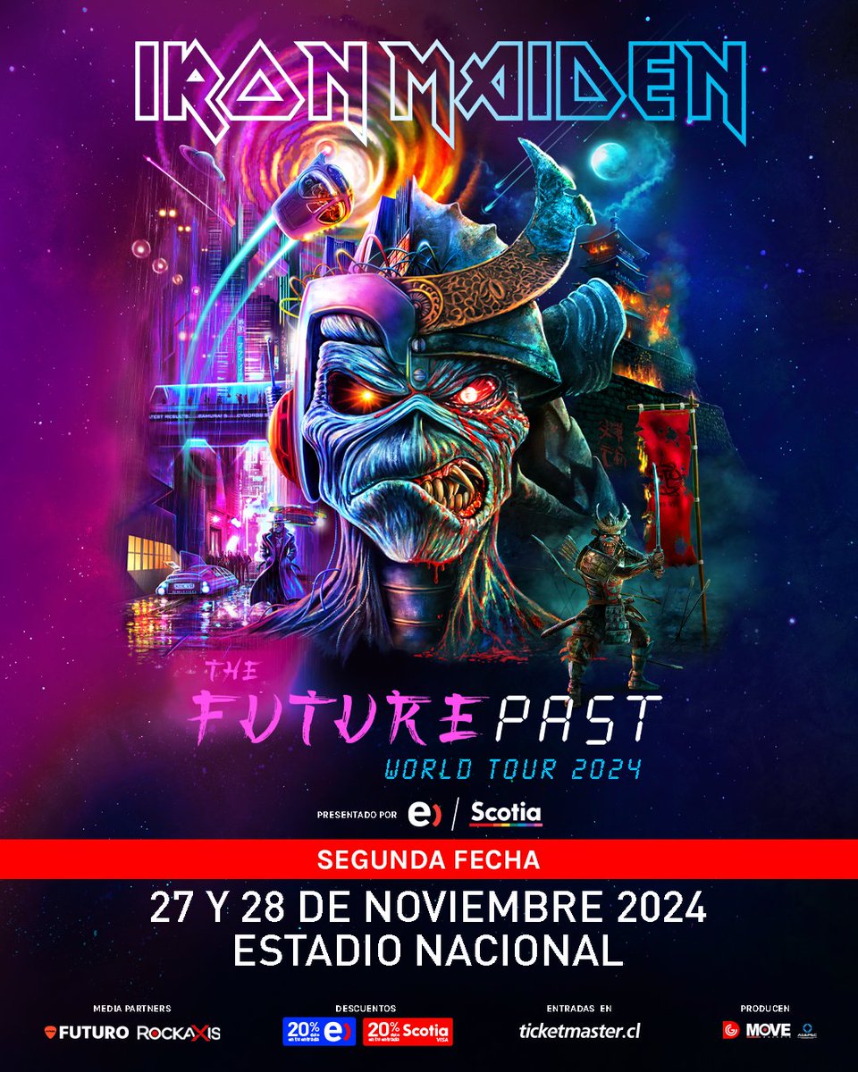 rockaxisoficial's tweet photo. 🤘 LA DONCELLA DE HIERRO VUELVE POR PARTIDA DOBLE 🤘

La bestia rugió fuerte y se hizo escuchar. @IronMaiden anuncia una segunda fecha en noviembre de 2024.
27 y 28 de noviembre son los días en que disfrutaremos del regreso de los británicos a nuestro país y las entradas para su segunda fecha las podrás conseguir desde mañana.
Detalles, aquí 👉https://t.co/5LROcatu35

Entradas vía @ticketmastercl
Produce @dgmedioschile

#Rockaxis #IronMaiden