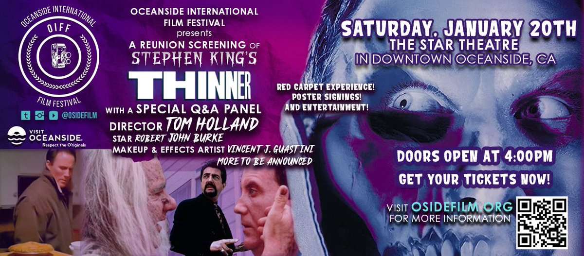 NEW DATE ANNOUNCED!! Tickets on Sale Now for OIFF’s Reunion Screening of Stephen King’s THINNER! Tix: shorturl.at/txAVY #OsideFilm #Thinner