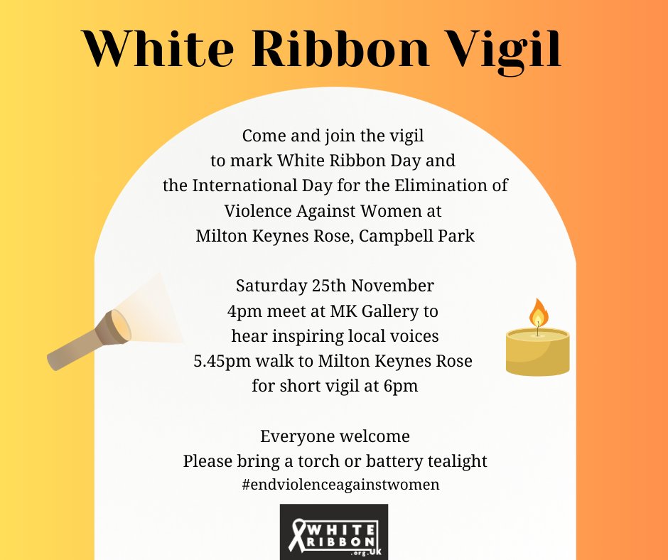 SI Milton Keynes (@similtonkeynes) on Twitter photo SAVE THE DATE!
25TH NOVEMBER
JOIN US
Speeches from 4pm at MK Gallery followed by torchlit vigil 6pm at <a href="/TheRoseMK/">Milton Keynes Rose Trust</a>
4th annual vigil where people from across the City gather to #EndViolenceAgainstWomen
#ChangeTheStory #OrangeTheWorld
#Whiteribbon
<a href="/MKCommunityHub/">MK Community Hub</a>
<a href="/BFSTownCouncil/">Bletchley & Fenny Stratford Town Council</a> SAVE THE DATE!
25TH NOVEMBER
JOIN US
Speeches from 4pm at MK Gallery followed by torchlit vigil 6pm at <a href="/TheRoseMK/">Milton Keynes Rose Trust</a>
4th annual vigil where people from across the City gather to #EndViolenceAgainstWomen
#ChangeTheStory #OrangeTheWorld
#Whiteribbon
<a href="/MKCommunityHub/">MK Community Hub</a>
<a href="/BFSTownCouncil/">Bletchley & Fenny Stratford Town Council</a>