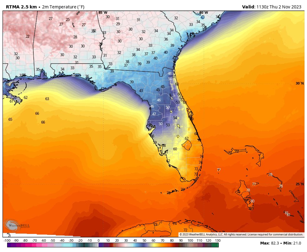 joshbrownwx's tweet photo. From 40s/50s this morning to 70s this afternoon.  What a difference!  #flwx #wxtwitter #temperaturedifference https://t.co/XYhDyVqts6