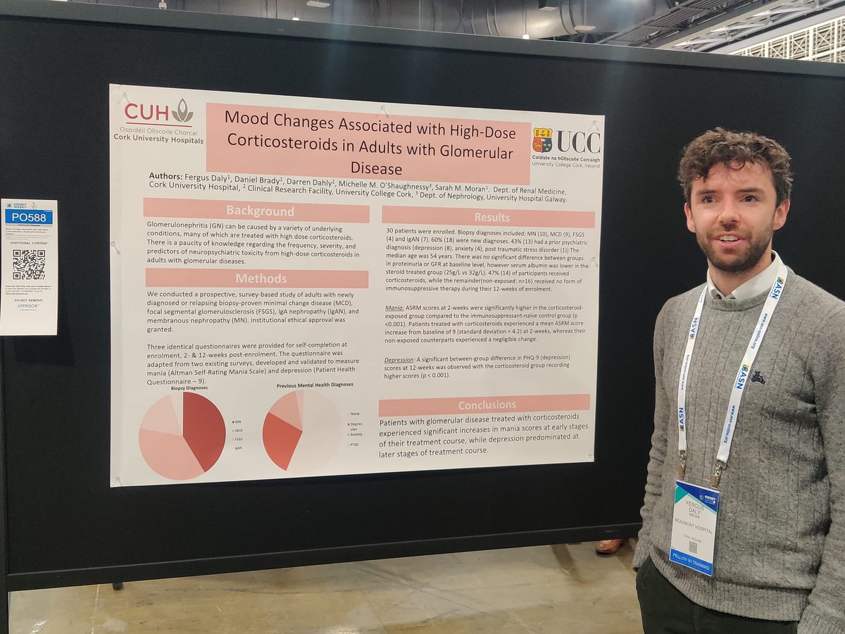 Sinead Stoneman (@stones__) on Twitter photo What do we know about mood changes in patients with GN on high dose corticosteroids?
Prospective study
30 patients w primary GN.
43% prior psychiatric dx.
⬆️ in mania scores seen early; depression at later stages.
From <a href="/fearghusD/">Ferg</a> <a href="/MichelleOShaug3/">Michelle O'Shaughnessy</a> <a href="/sarah_m_moran/">Sarah Moran</a>
#KidneyWk What do we know about mood changes in patients with GN on high dose corticosteroids?
Prospective study
30 patients w primary GN.
43% prior psychiatric dx.
⬆️ in mania scores seen early; depression at later stages.
From <a href="/fearghusD/">Ferg</a> <a href="/MichelleOShaug3/">Michelle O'Shaughnessy</a> <a href="/sarah_m_moran/">Sarah Moran</a>
#KidneyWk