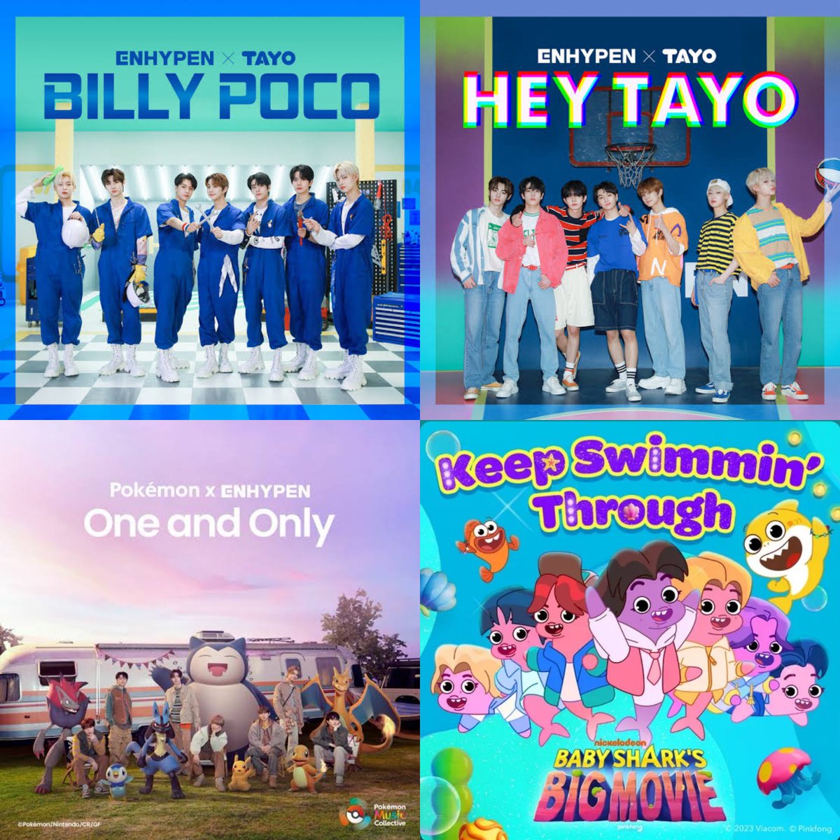 EN7ernally's tweet photo. THE BIG 4 🙌🏻

ENHYPEN x Hey Tayo
ENHYPEN x Billy Poco
ENHYPEN x Pokémon
ENHYPEN x Baby Shark https://t.co/5WB0WxVenq
