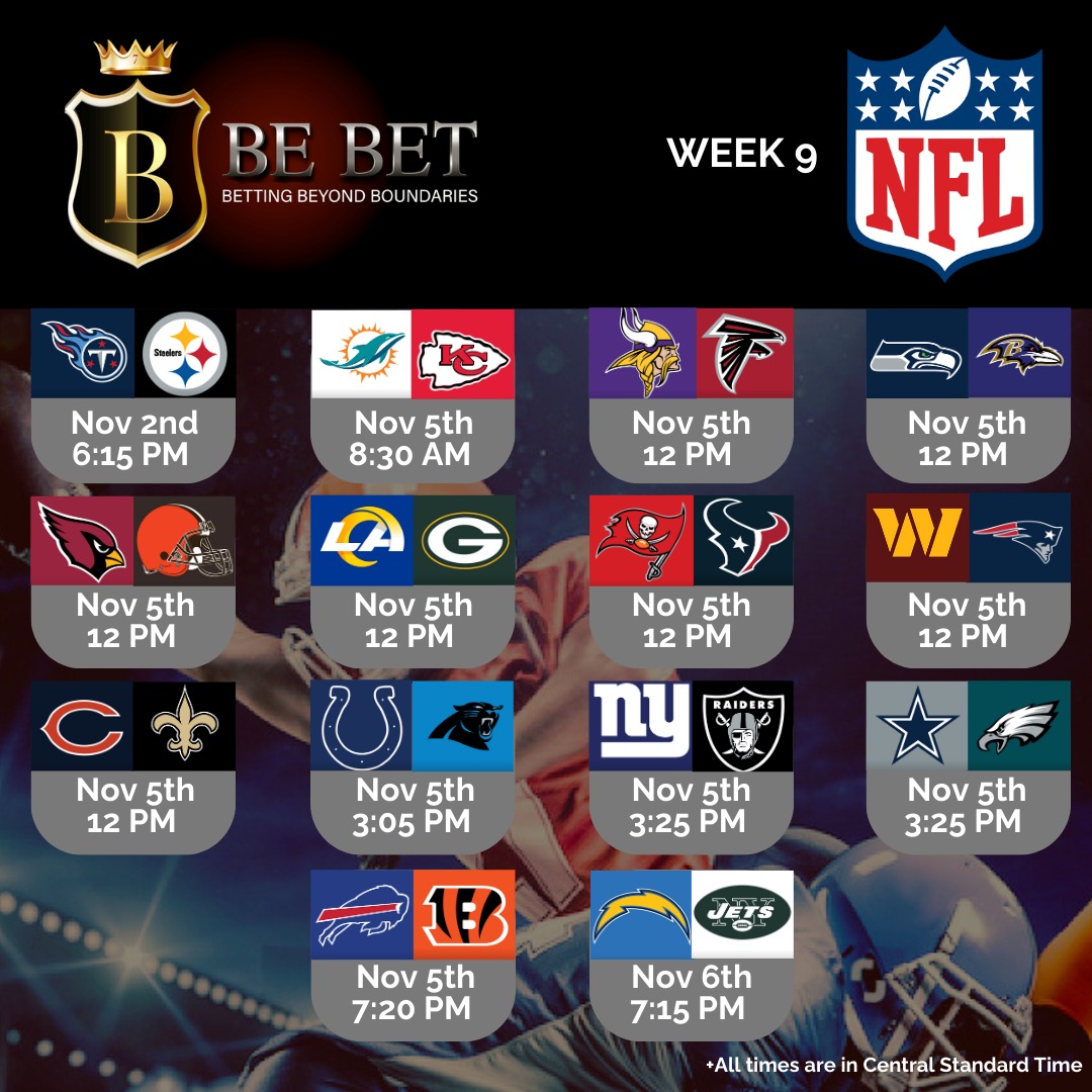 NFL action never stops! Get ready for week 9 with the best odds and promotions at Bebet.ag sportsbook. 🏈💰 #NFLWeek9 #SportsBetting  Register today!

#BeBet #NFL #Sportsbook #CarolinaPanthers #CincinnatiBengals #ClevelandBrowns #DallasCowboys #GreenBayPackers