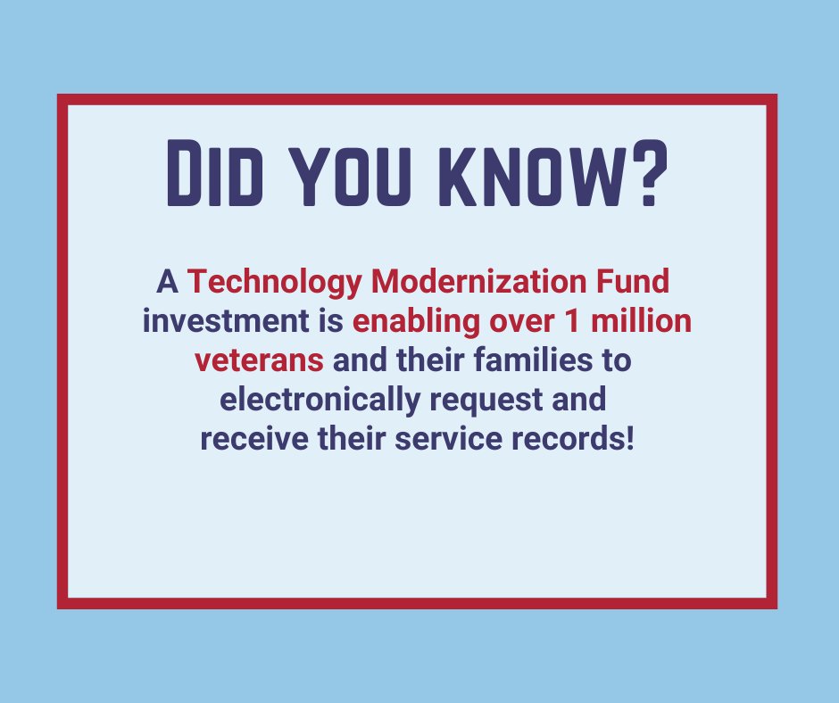 TMF_gsa's tweet photo. #TechnologyThursday Our investment in @USNatArchives allows veterans and others to electronically request and receive records and quickly access government benefits to which they are due! https://t.co/9MNeQxzziA https://t.co/lHTzIm8PU7