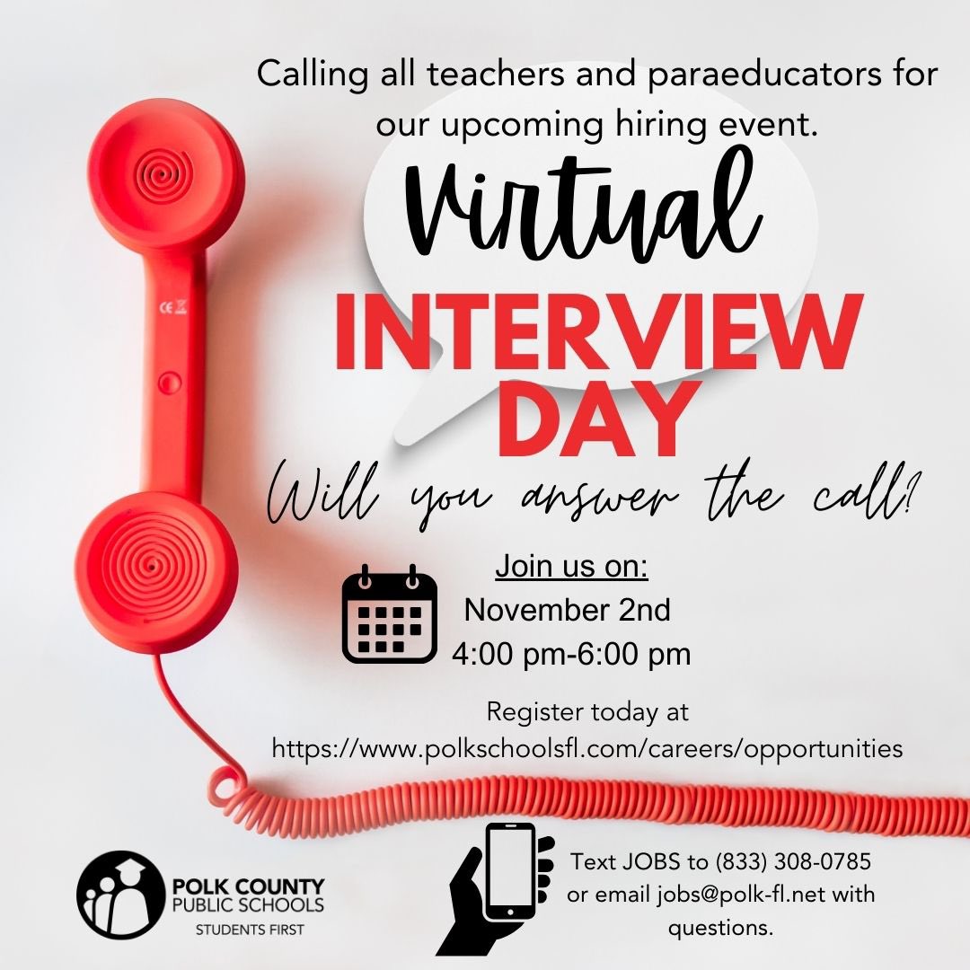 T-Minus 2 minutes until our virtual job fair! Come join us from 4-6!! <a href="/PolkSchoolsNews/">Polk County Public Schools</a>