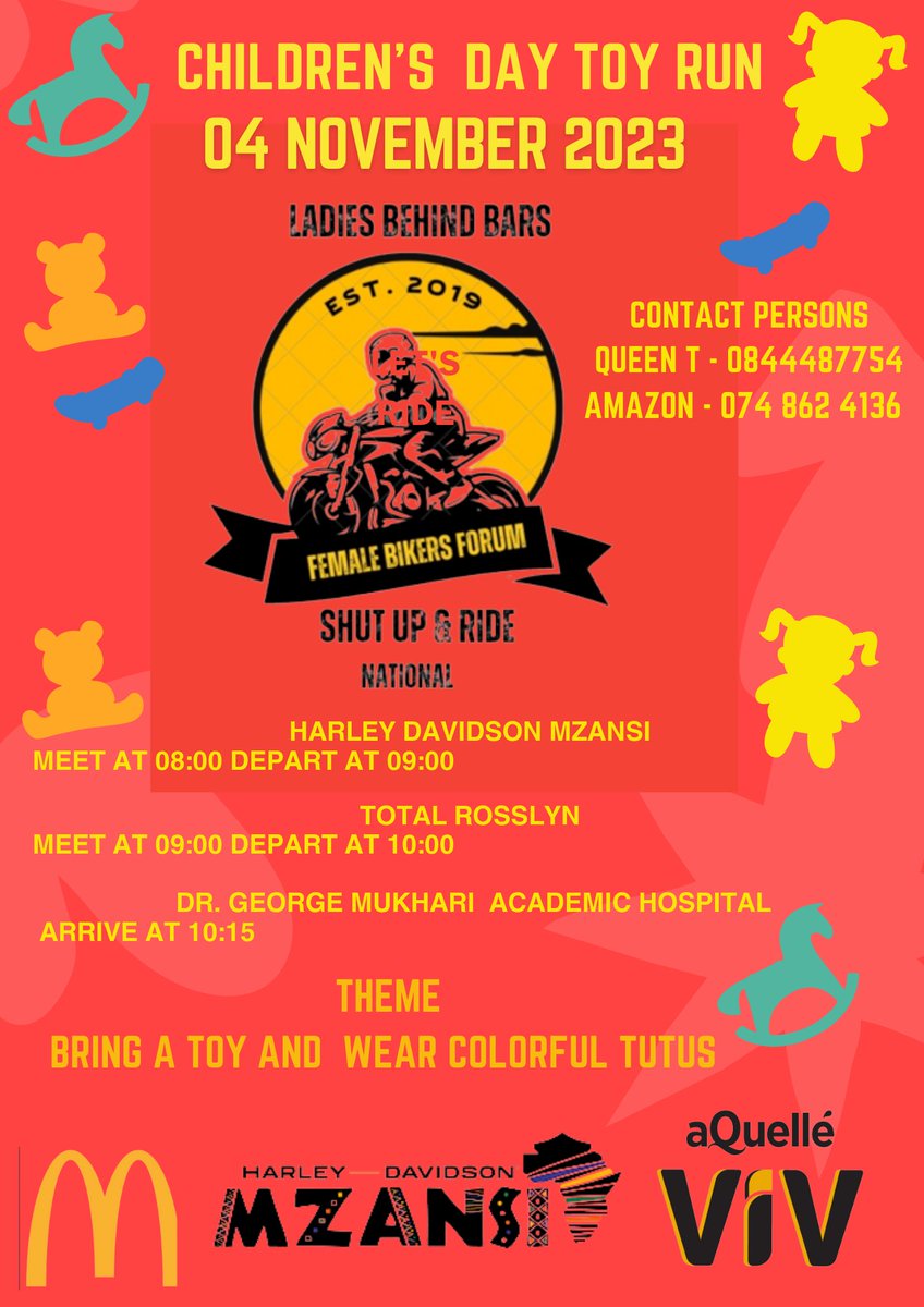 bosslady_za's tweet photo. Female Bikers are at it again, come spend National Children's Day with us as we handover toys at Dr George Mukhari Hospital in Garankuwa #RIPMpilo #RIPLEBOGANG #Gaza #SpringboksRWC https://t.co/8lOLJcrY19