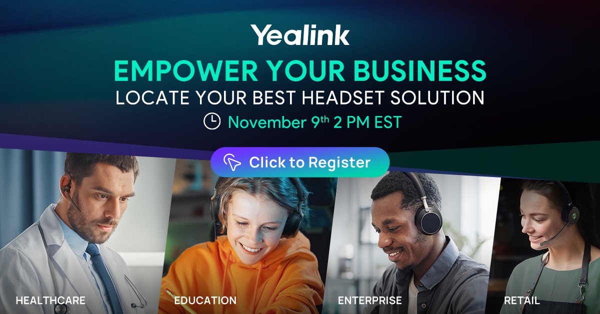 888Voip's tweet photo. Join this webinar on November 9th at 2 PM EST to explore how Yealink's innovative headset solutions are tailored to meet the unique needs of vertical industries by enhancing communication, collaboration, and efficiency. Register: https://t.co/rCiQxakKMy https://t.co/UpVZDtcWZD