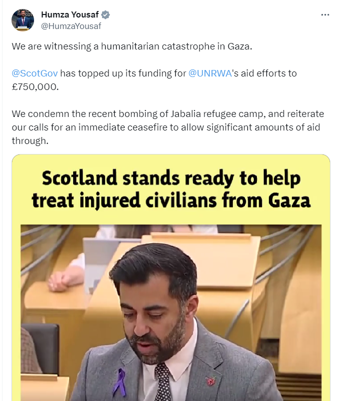 AgentP22's tweet photo. Humza has upped the amount of our money he is giving away to Gaza by 50%.

Meanwhile up in flooded Brechin, they haven't had a penny and people in Scotland are waiting 6 years for hospital treatment.