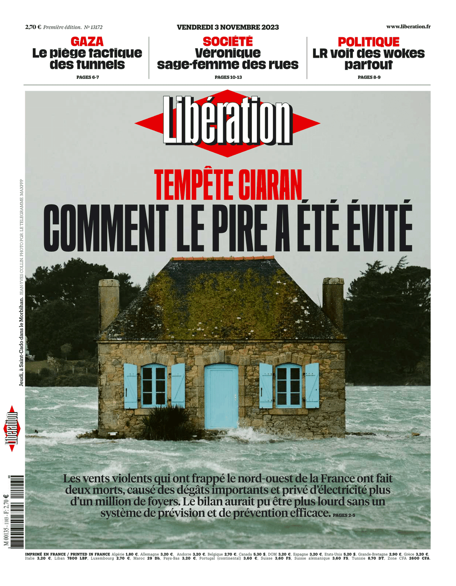 Tempête #Ciaran : comment le pire a été évité. C'est la une de @Libe vendredi.