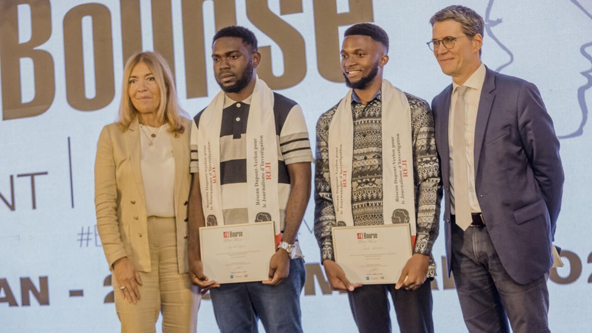 RFI's tweet photo. Joseph Kahongo et Ange Joël Agbla, lauréats 2023 de la Bourse Ghislaine Dupont et Claude Verlon https://t.co/X5JPauNqes https://t.co/MC68ANx8Mw