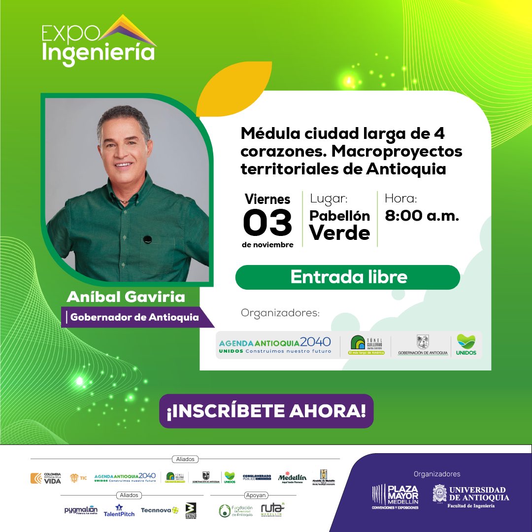 ¿Conoces Médula, la ciudad larga de 4 corazones planteada en los Macroproyectos de la Agenda 2040? Acompáñanos este viernes 3 de noviembre en EXPOIngeniería en <a href="/plazamayor/">Plaza Mayor Company</a> y conoce más del Plan Estratégico con el que consolidaremos a Antioquia como corazón verde de América.