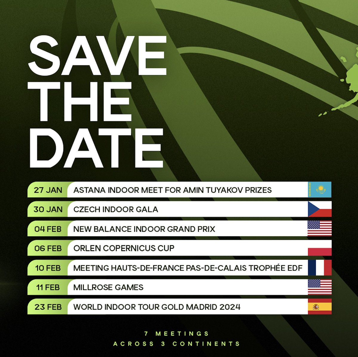 #SaveTheDate 💥 Le @Meeting_Lievin revient le 10 février 2024 dans le calendrier des 7 #meetings du World Indoor Tour Gold✨ de @WorldAthletics 🌏 💫💫 @hautsdefrance @pasdecalais62 @EDF_HDF @AggloLensLievin @LigueHDFA #Lievin #WorldIndoorTour #gold #NumeroUnMondial 🔝1⃣