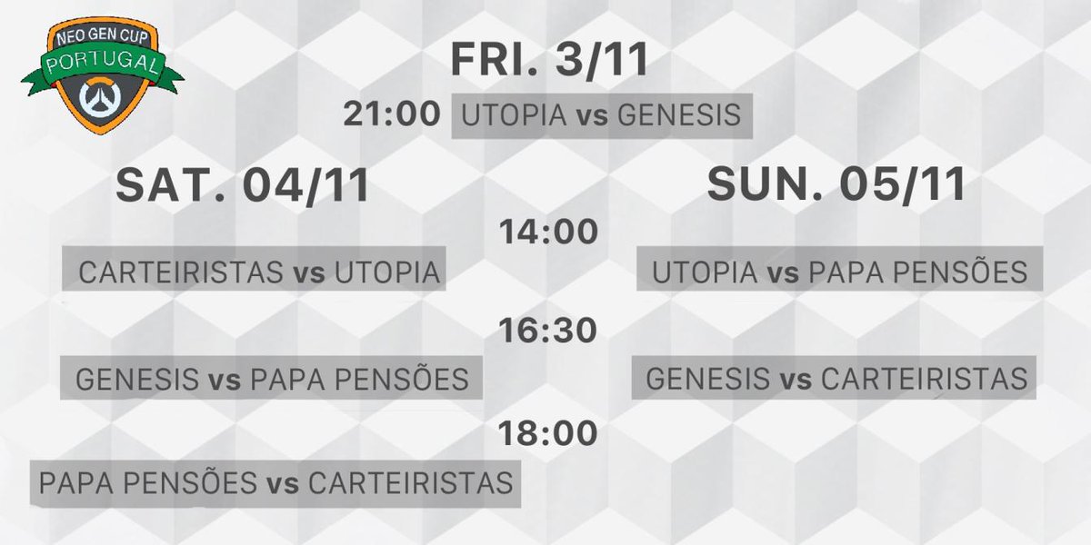 PortugalOW's tweet photo. Sem planos para o fim de semana? 

Temos os primeiros jogos da Fase de Grupos da Neo Gen Portugal Cup 🏆

Junta-te a nós e apoia os teus jogadores favoritos sempre no sítio do costume: https://t.co/kV8Vg46YWw https://t.co/XyBM1CWZe4