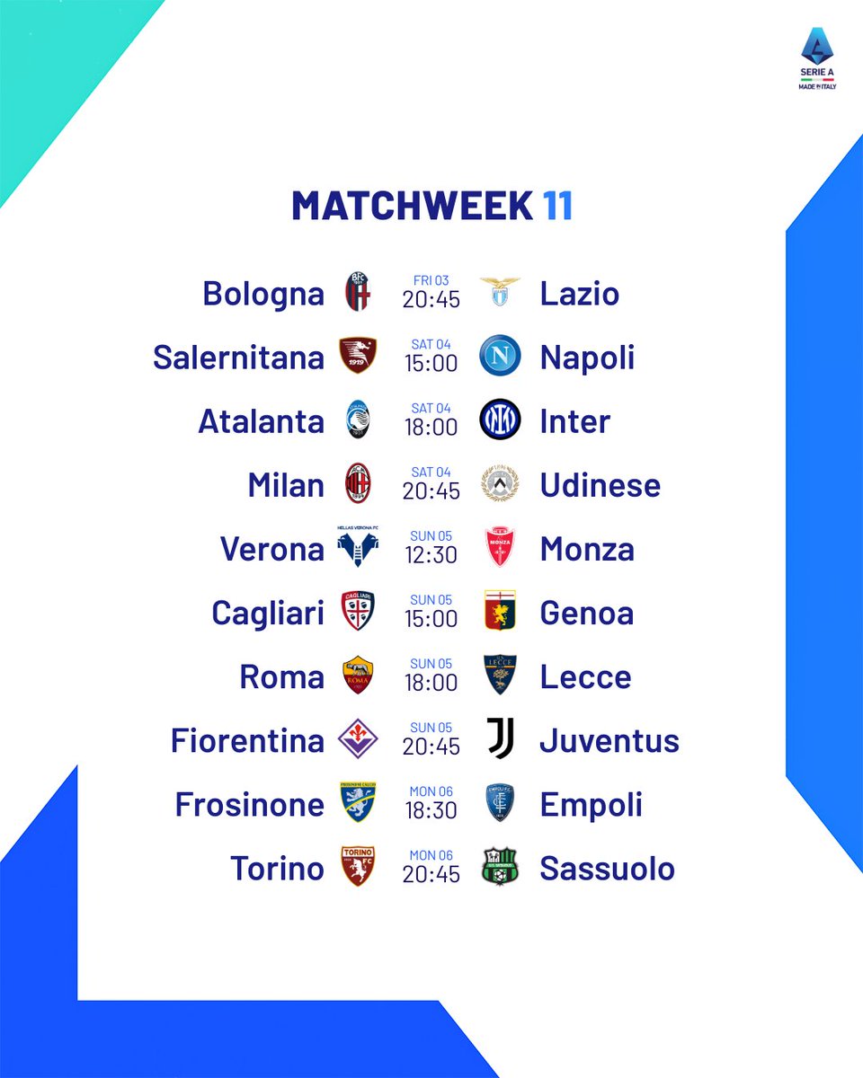 Lega Serie A on X: We're officially just a little over a quarter of the  season in 🙄 From Friday till Monday, #SerieA has your footballing needs  covered 😎 t.co43wU0uXMVP  X