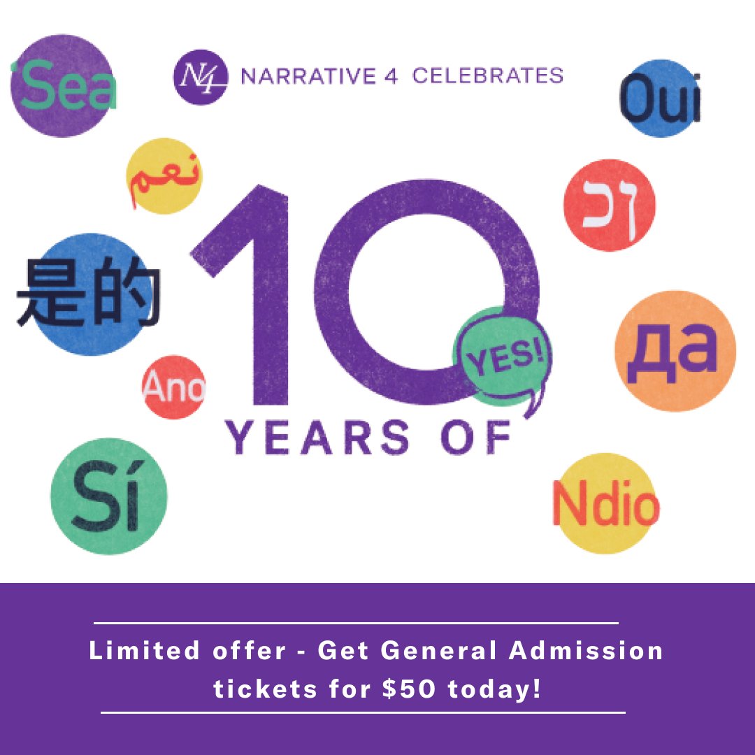 Narrative 4: 10 Years of Yes is just 4 days away! We're excited to announce that a limited number of tickets are now available for $50! Tickets will run out soon so reserve yours here asap: narrative4.com/10-years-of-yes Symphony Space, New York 6pm, Monday November 6