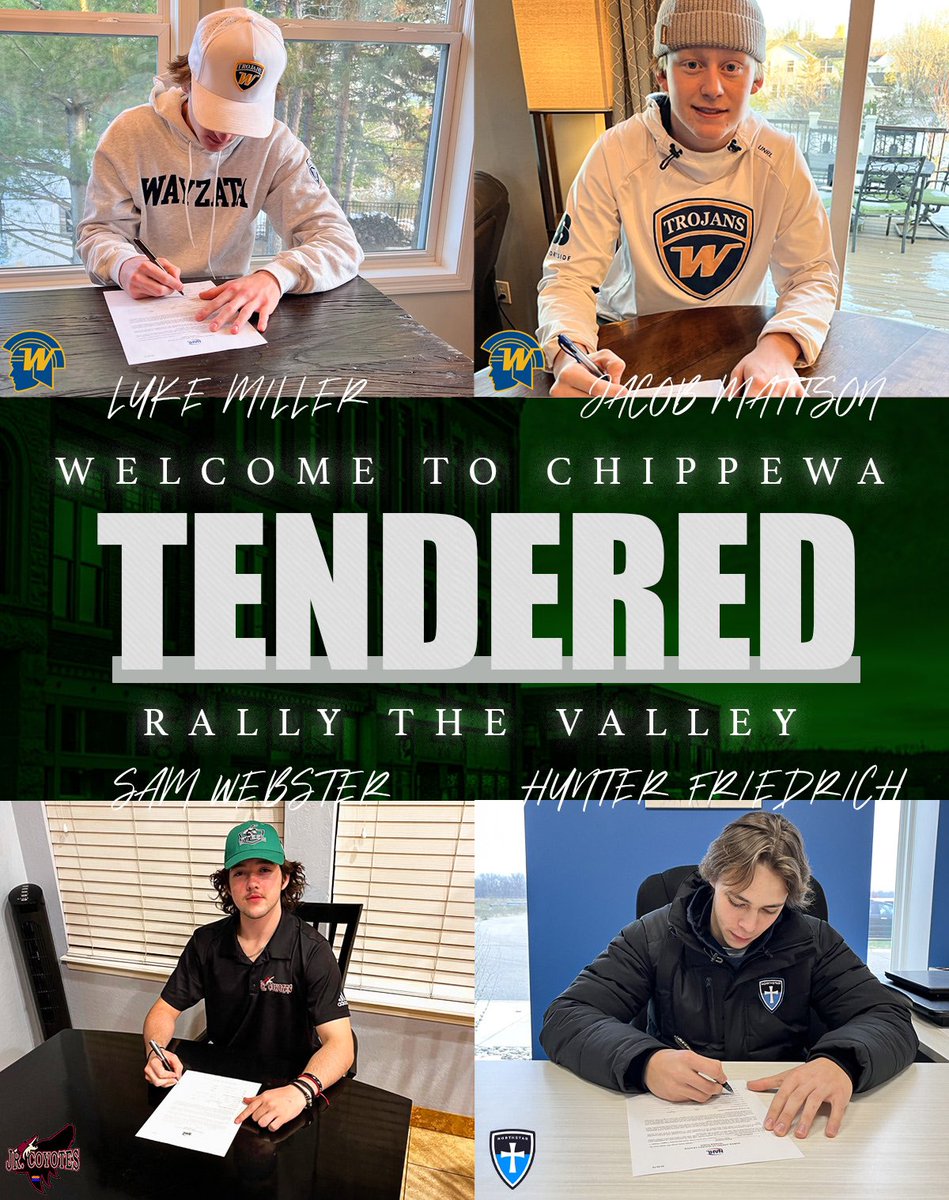 🚨TENDERS ALERT 🚨 

Welcome Luke (F), Jacob (F), Sam (D), and Hunter (D) to Chippewa, congratulations! 

#rallythevalley