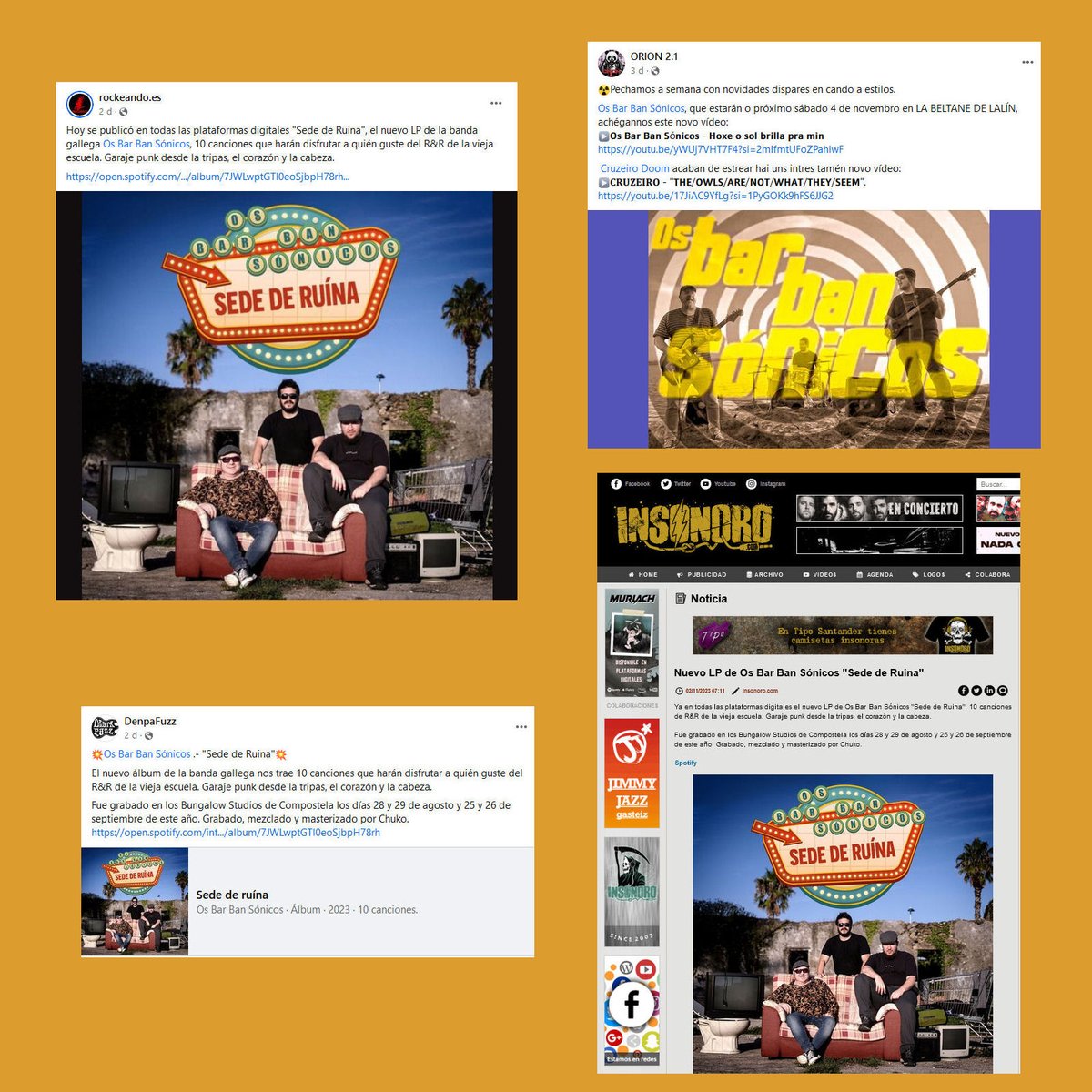 osbarbansonicos's tweet photo. Primeiras referencias ao lanzamento da noso disco "Sede de Ruína" nos medios alternativos do R&R🥰 Aí estamos en @rockeando7 #ORION2.1 #DenpaFuzz e @insonoro exemplos de que hai toda un ecosistema no que sumerxirse no R&R máis auténtico.🔥🔥
#NovoDisco #SededeRuína #GaraxePunk https://t.co/aNmRImS0OA
