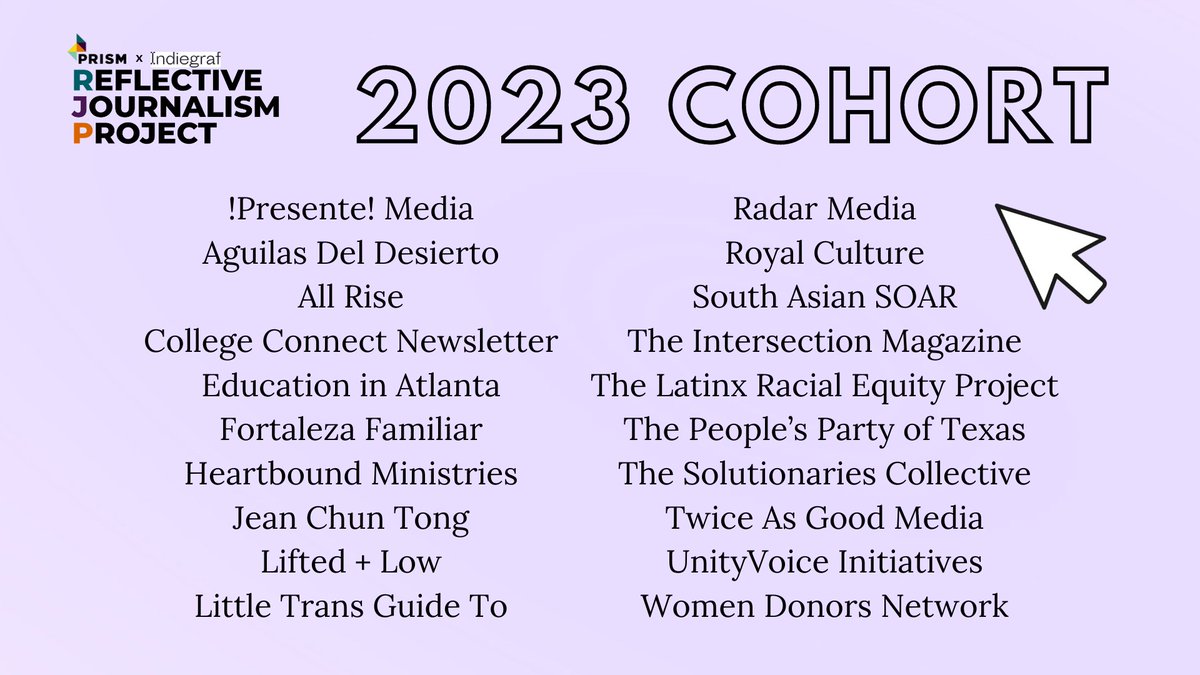prismreports's tweet photo. We're so delighted to announce the inaugural cohort of our Reflective Journalism Project with @indiegrafmedia! 

These folks were chosen for their vital perspectives &amp; ability to use storytelling to drive social impact. We can't wait to see what they're able to accomplish! https://t.co/aTwvO2COrM