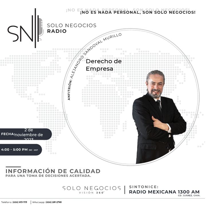 [SNR] Solo Negocios Radio 2/11/23, 4-5 pm (Cd. Juárez); Derecho de Empresa 

bit.ly/477mULU

* Radio Mexicana 1300 AM
* Audio bit.ly/2QNVral
* Video bit.ly/2hbtsnn

¡No es Nada Personal, son Solo Negocios!
#RadioMexicana
#SNR