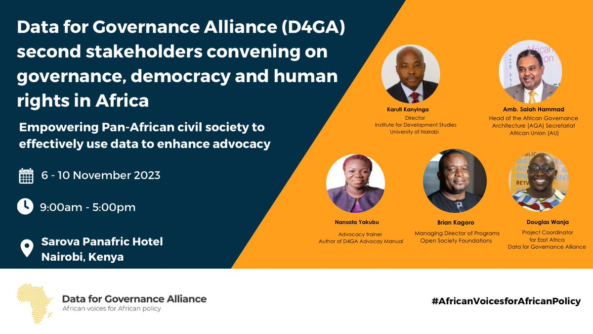 We are delighted to introduce our first batch of the initial group of speakers for our upcoming #D4GA Stakeholder Convening in Nairobi, Kenya from 6-10 November 2023.

#AfricanVoicesforAfricanPolicy #DataForChange