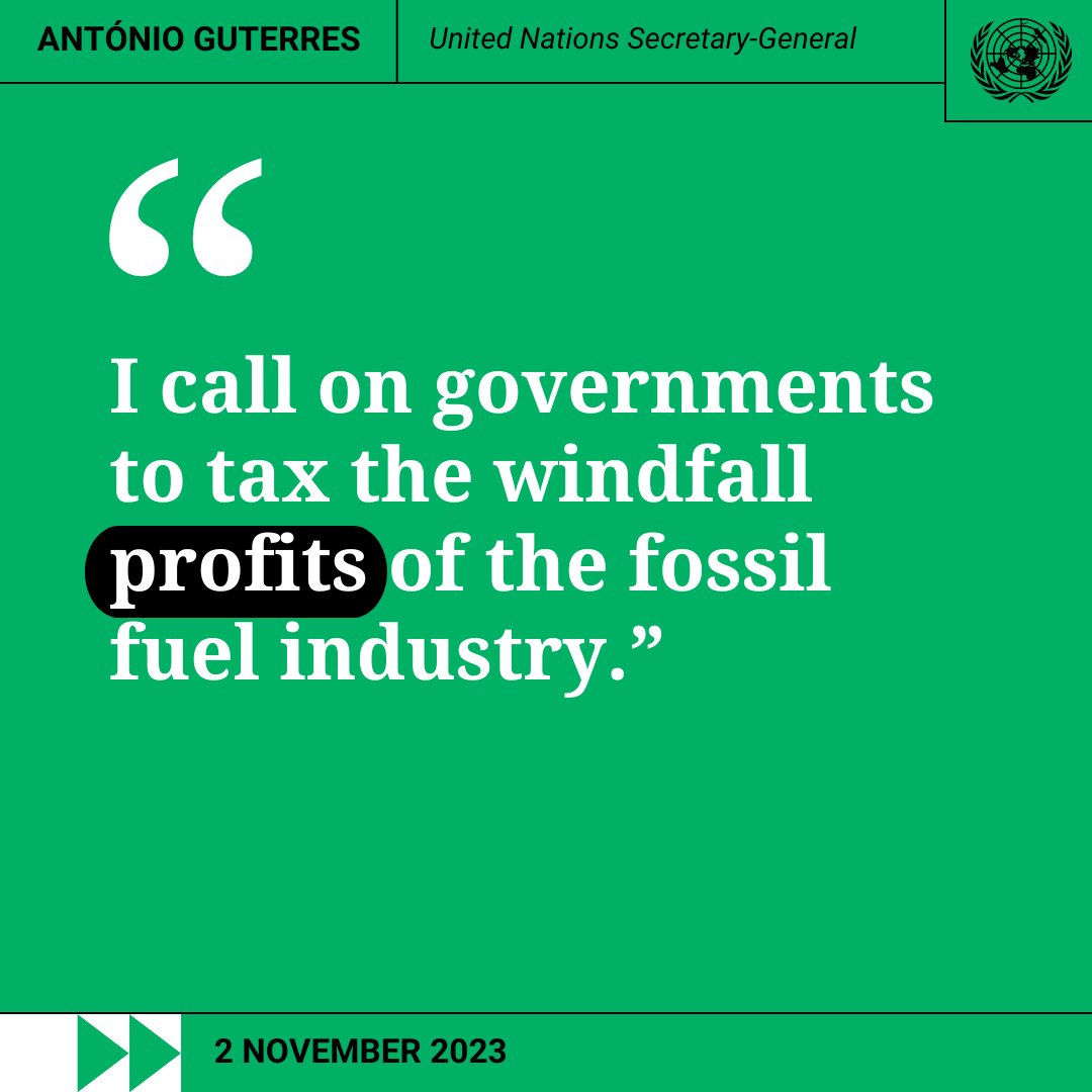“I call on governments to tax windfall profits of the fossil fuel industry &amp; devote some of those funds to countries suffering loss &amp; damage from the climate crisis.”

– <a href="/antonioguterres/">António Guterres</a>, as new <a href="/UNEP/">UN Environment Programme</a> report outlines urgent need for #ClimateAction. unep.org/resources/adap…