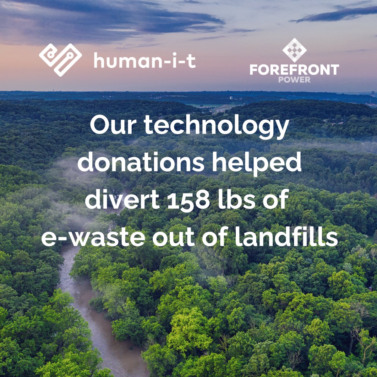 Our team donated used electronics to <a href="/human_i_t/">Human-I-T</a> and diverted 158 lbs. of e-waste out of landfills. 

Human-I-T repairs donated materials like ours to provide access to computers, internet, &amp; digital literacy tools for people in need. 

Visit human-i-t.org to learn more.