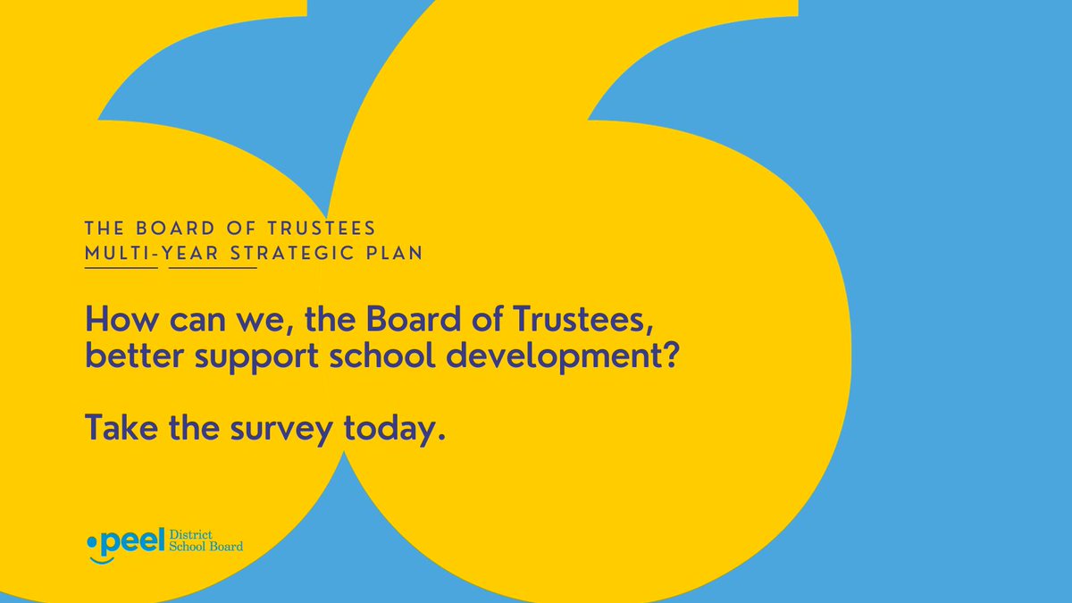 The Board of Trustees needs your help identifying priorities that will help establish the goals and direction that will best support the students, staff, and #PDSB community for years to come. 

Share your feedback here: peeldsb.qualtrics.com/jfe/form/SV_00…