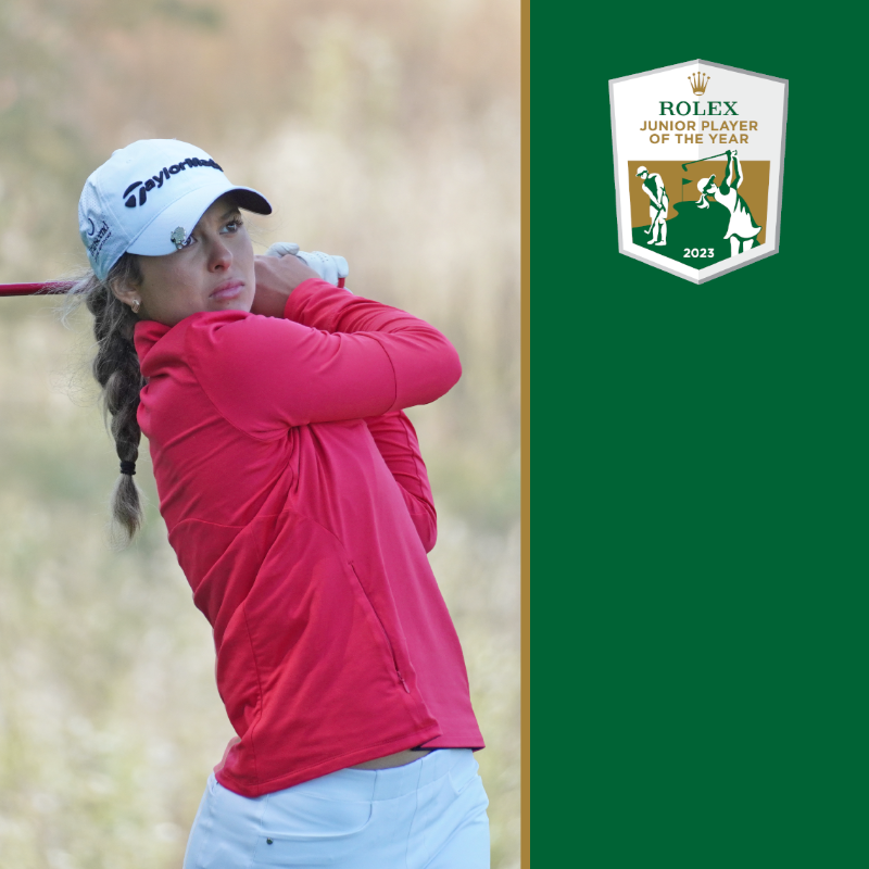 AJGAGolf's tweet photo. The 2023 Rolex Junior Players of the Year: Miles Russell and Yana Wilson.

At age 15, Russell becomes the youngest male to receive the honor. 

Wilson is the first Nevada native to be recognized.