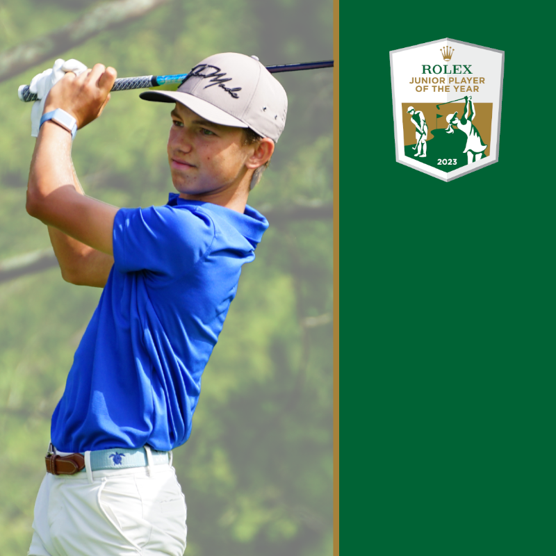 AJGAGolf's tweet photo. The 2023 Rolex Junior Players of the Year: Miles Russell and Yana Wilson.

At age 15, Russell becomes the youngest male to receive the honor. 

Wilson is the first Nevada native to be recognized.