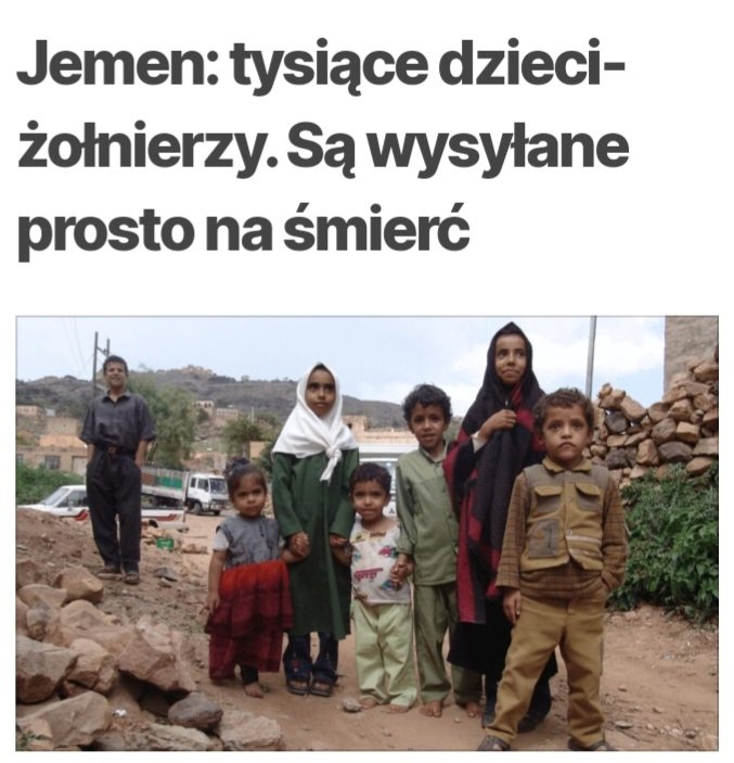 Przypominam-ofiary bratobójczej wojny w Jemenie to blisko 400 tys. ludzi. 16 mln regularnie głoduje. Dzieci są radykalizowane od najmłodszych lat i rekrutowane do walki. Giną ich tysiące. To nie 🇮🇱celuje w cywili, to islamski fundamentalizm jest dzieciobójcą i rakiem świata.