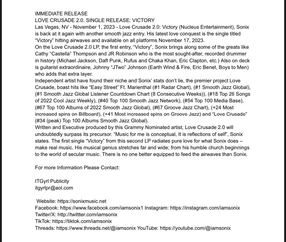IAMSONIX's tweet photo. #pressrelease #press #news for #immediaterelease #media #music #musicnews #jazz #urbanjazz https://t.co/VUOXKE1JDx