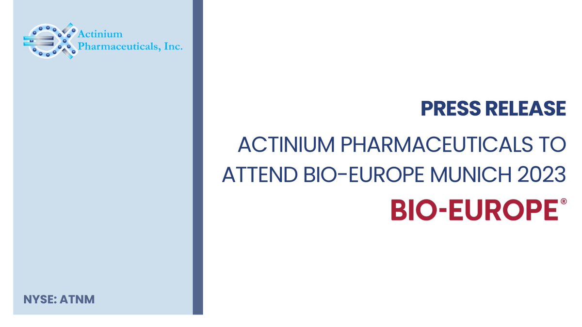 Actinium is pleased to announce that we will be attending Bio-Europe, the largest biopharmaceutical industry partnering event in Europe, taking place November 6 – 8, 2023 in Munich, Germany. More details here: bit.ly/3QGOp9w $ATNM #BusinessUpdate #BioEurope @EBDGroup