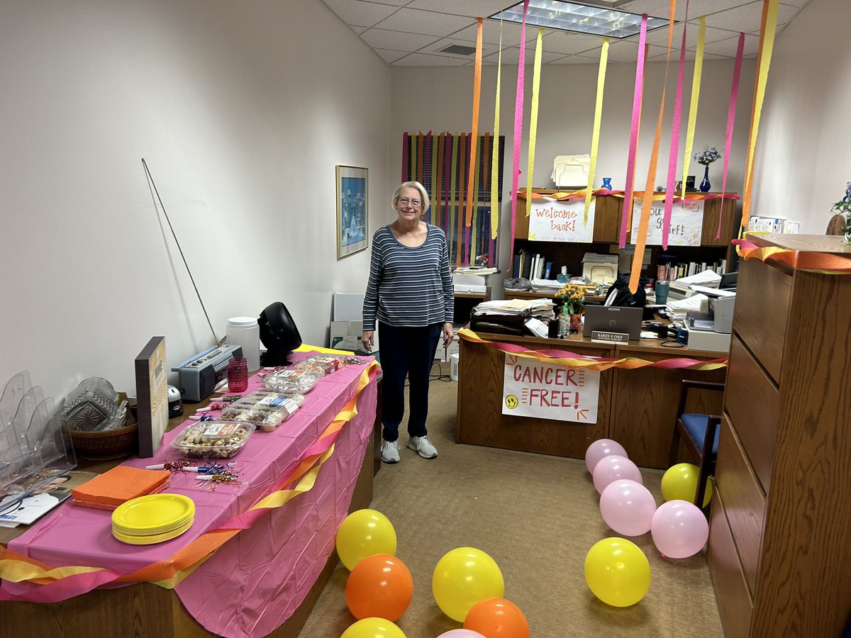 FCGrizBaseball's tweet photo. Welcome back to this special lady who is back to running the show in Spurlock this week!  We had a celebration in her honor-the snacks didn’t last long though!  Thrilled to have you back Mrs. Karen Cole!  @FCGrizAthletics #TEAMGRIZ @FranklinCollege https://t.co/1fXRBhv5Cv
