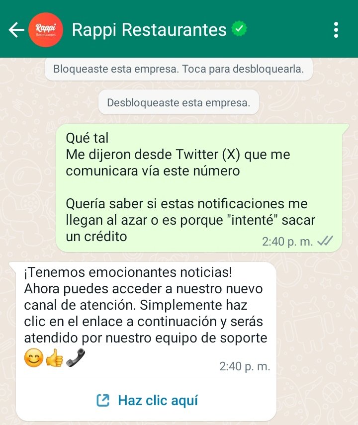 Danss_dt's tweet photo. @RappiMexico El número que me diste me manda este mensaje

Entro al enlace y es la misma cuenta que me está enviando la publicidad, solo estoy dando vueltas

No me puedes atender tú por aquí o por dm? https://t.co/2whPjd1q0c