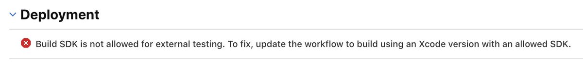 ko_ze_'s tweet photo. Xcode CloudでTestFlightの外部テスターへの配布に失敗。おかしいところは無いはず #XcodeCloud https://t.co/3yUAOT2y22