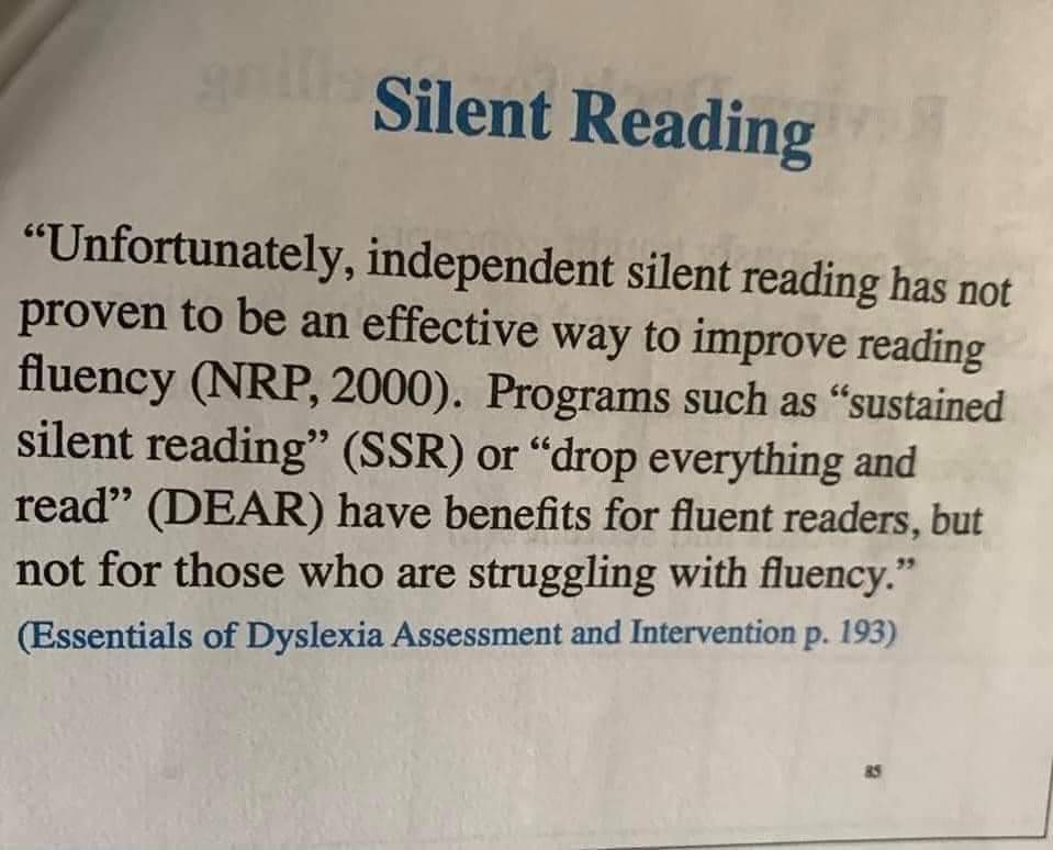 YES! Silent reading for a student who struggles to decode is a total waste of time. Absolutely no benefits for the student. Glad we have so many teachers who know this in our school. #PKVProud