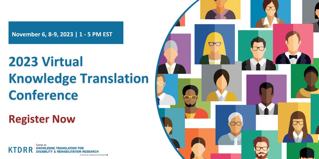 Join @KTDRR_Center on Nov 6, 8 and 9 for #KTDRR23. This year's theme is “Tailoring Your Knowledge Translation Strategies for Your Intended Users.” Presenters will provide insights into engaging end users from diverse backgrounds. Register for free at ktdrr.org/conference2023/.