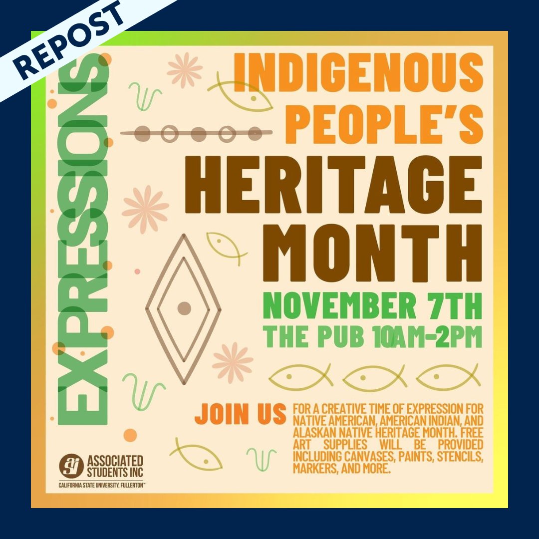 #Alumni! Celebrate Indigenous People's Heritage Month at Expressions on November 7th at The Pub from 10 am to 2 pm. Art supplies will be provided! 🎨