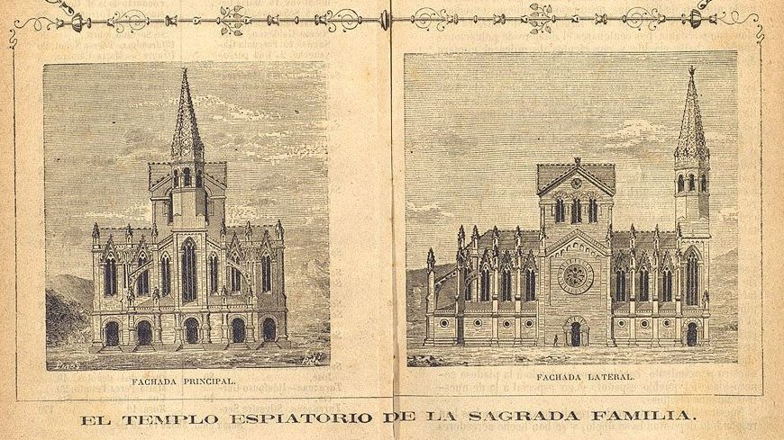 historiesdebcn's tweet photo. #TalDiaComAvui fa 140 anys, Antoni Gaudí era nomenat arquitecte de la #SagradaFamília, en substitució de Francesc de Paula del Villar, que havia començat les obres un any abans.

Així seria avui el temple si s'hagués seguit el projecte original de Villar👇 https://t.co/tPL3p4qtg4