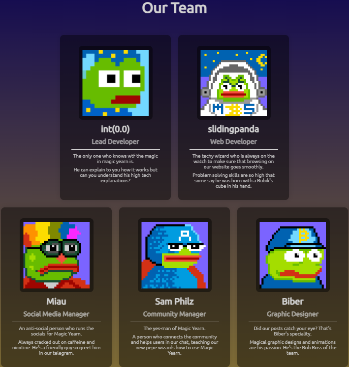 Bear market doesn't stop us from building 🫡

Team section added to the home page.

Don't be shy and get to know us in the TG group:
t.me/MagicYearn